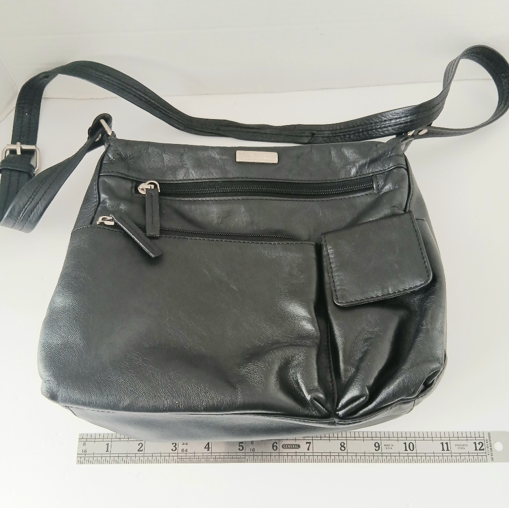 Via Roma Black Faux Leather Crossbody Shoulder Handbag - Picture 9 of 10